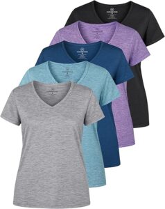 Real Essentials 5 Pack Women’s Dry-Fit V-Neck T-Shirts